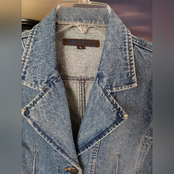 Vtg 90s Macys Modoo Womens Blue Denim Jean Jacket Size Large Retro Button Down - Picture 2 of 5
